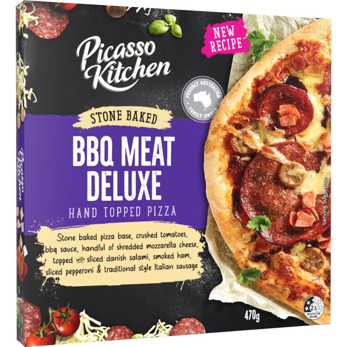 Calories in Coles Stone Baked BBQ Meat Feast Pizza, chilled calcount