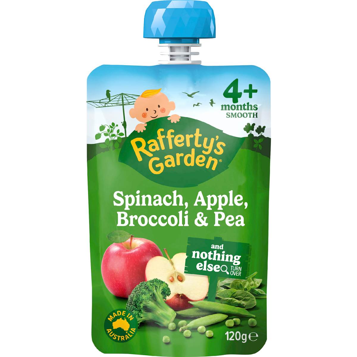 Rafferty's Garden Baby Food Pouch Spinach Apple Broccoli & Pea 4+ Months 120g