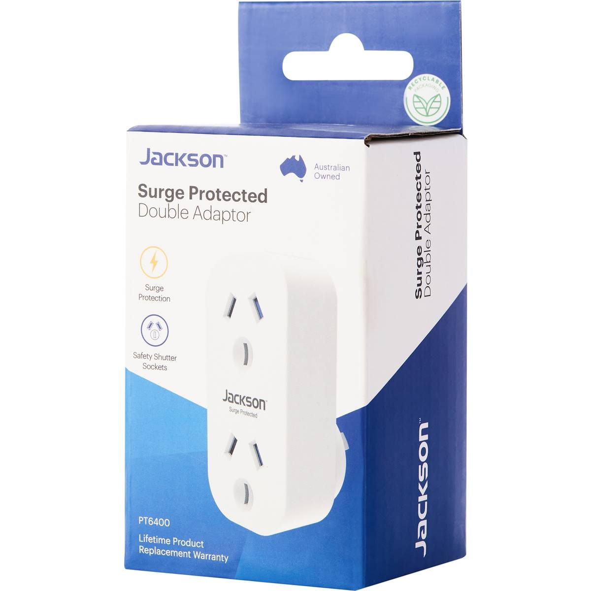 Jackson Surge Protected Double Adaptor - Vertical Style