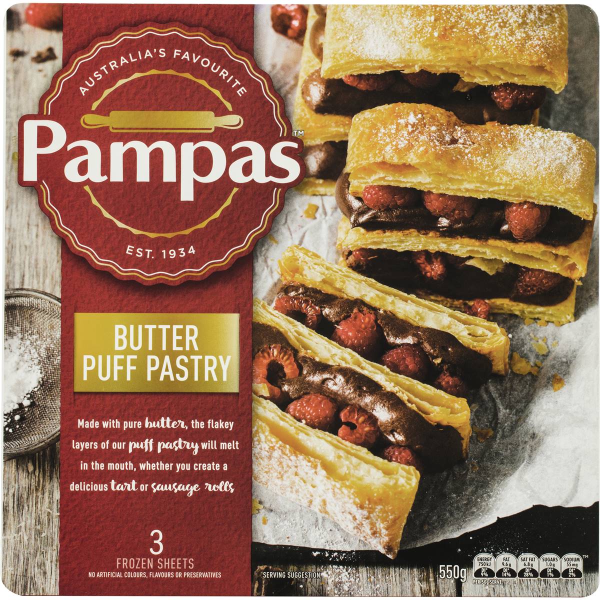 Calories in Pampas Puff Pastry Sheets 3 Sheets
