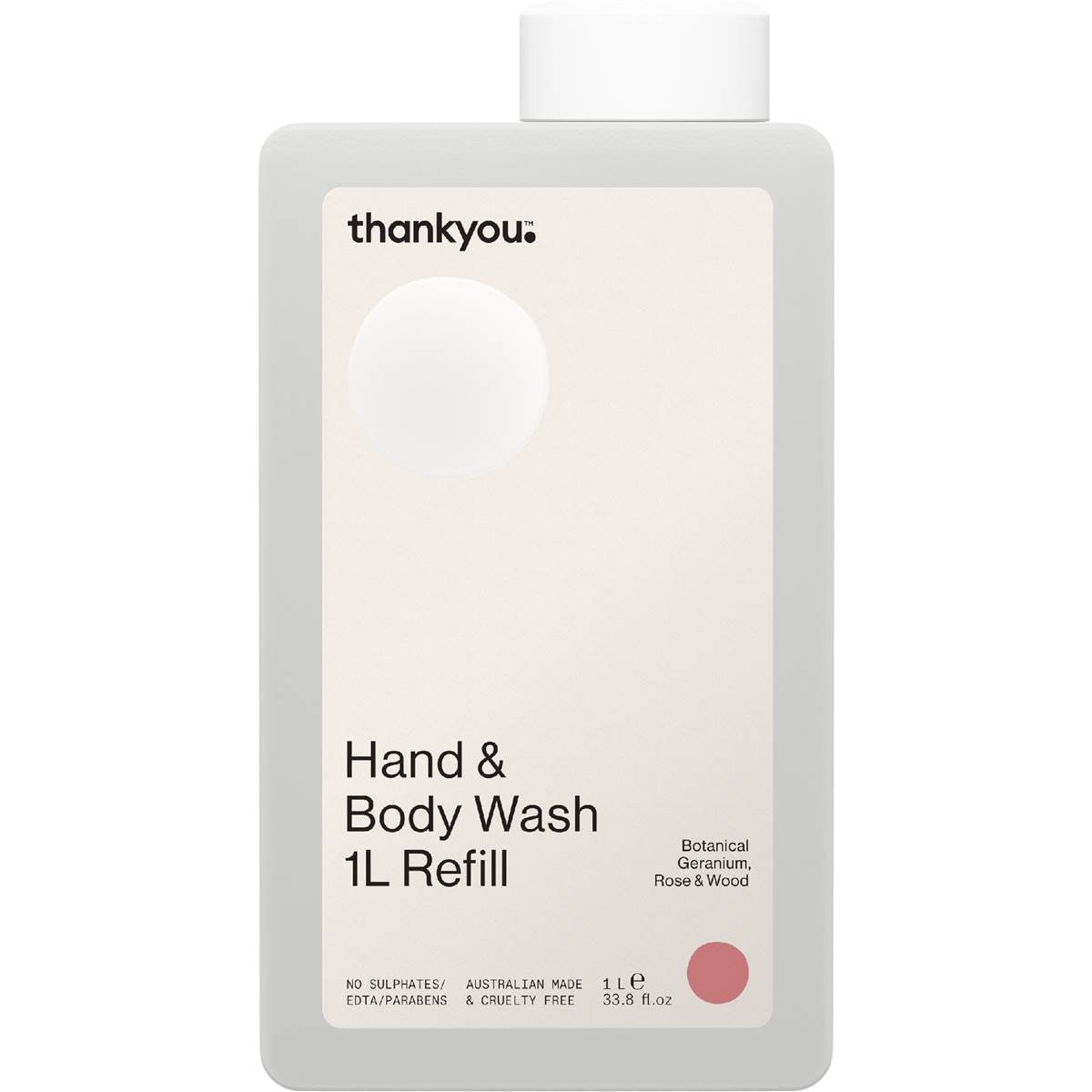 Thankyou. Hand & Body Wash Refill Geranium Rose & Wood 1L