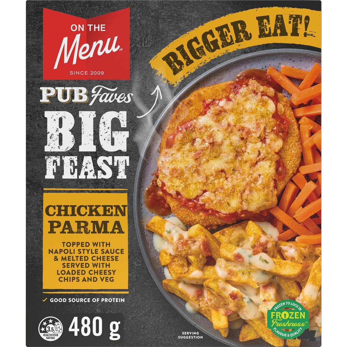 On The Menu Chicken Parmigiana With Cheesy Chips & Veg 480g