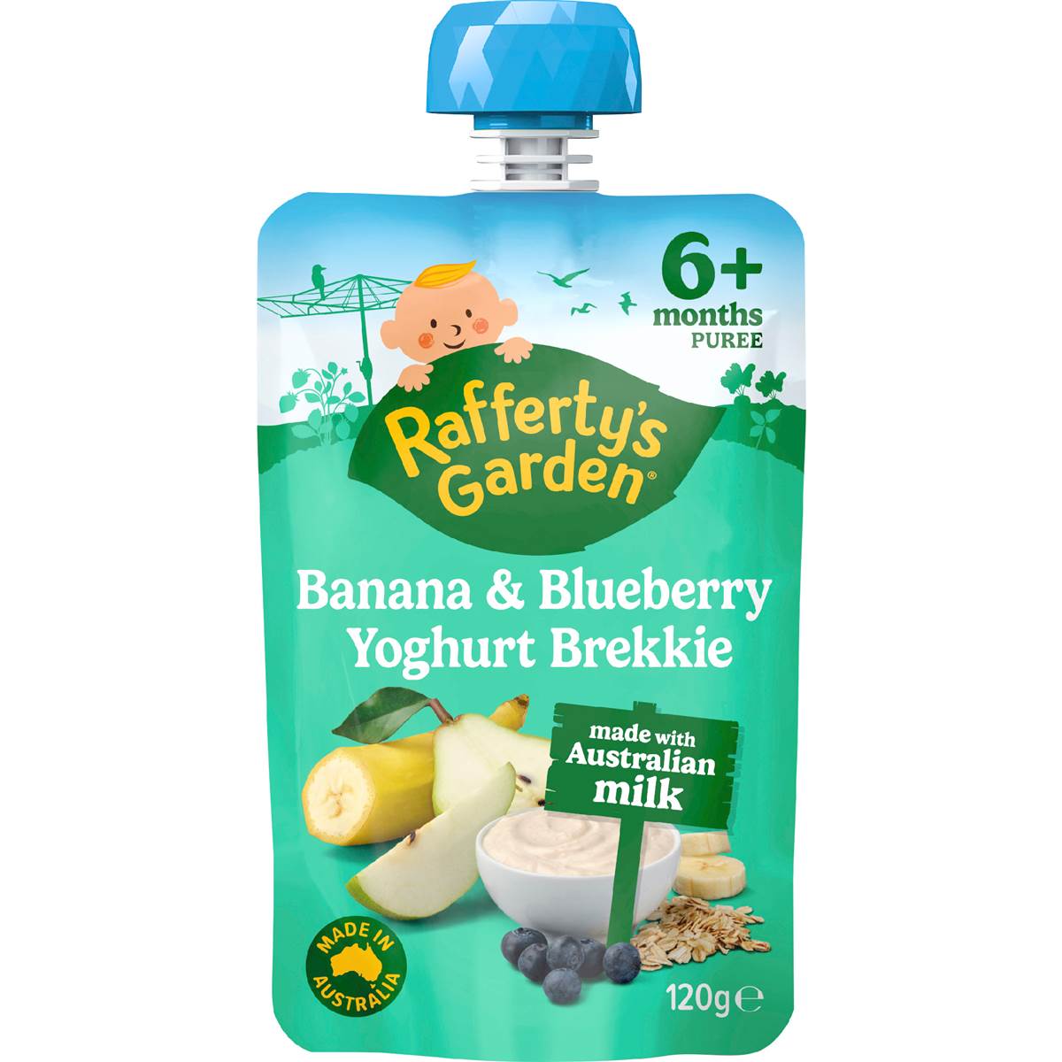 Rafferty's Garden Blueberry Banana & Pear Pouch Yoghurt Brekkie Baby Food 120g