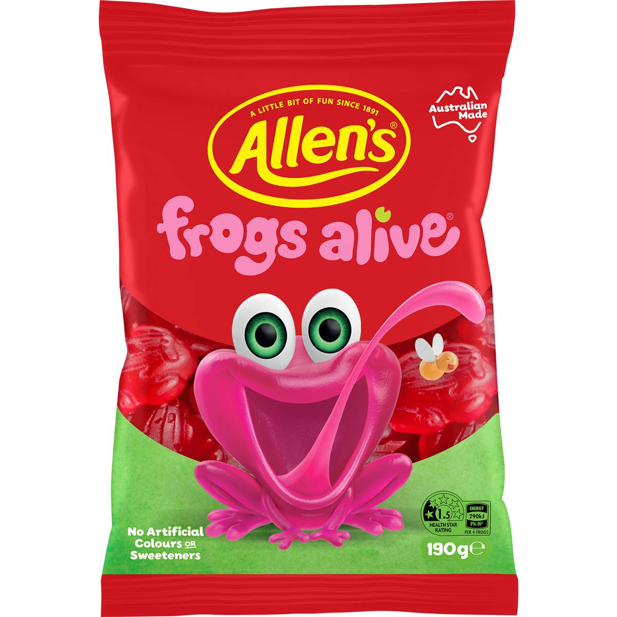Calories in Allen's Frogs Alive Lollies Bag