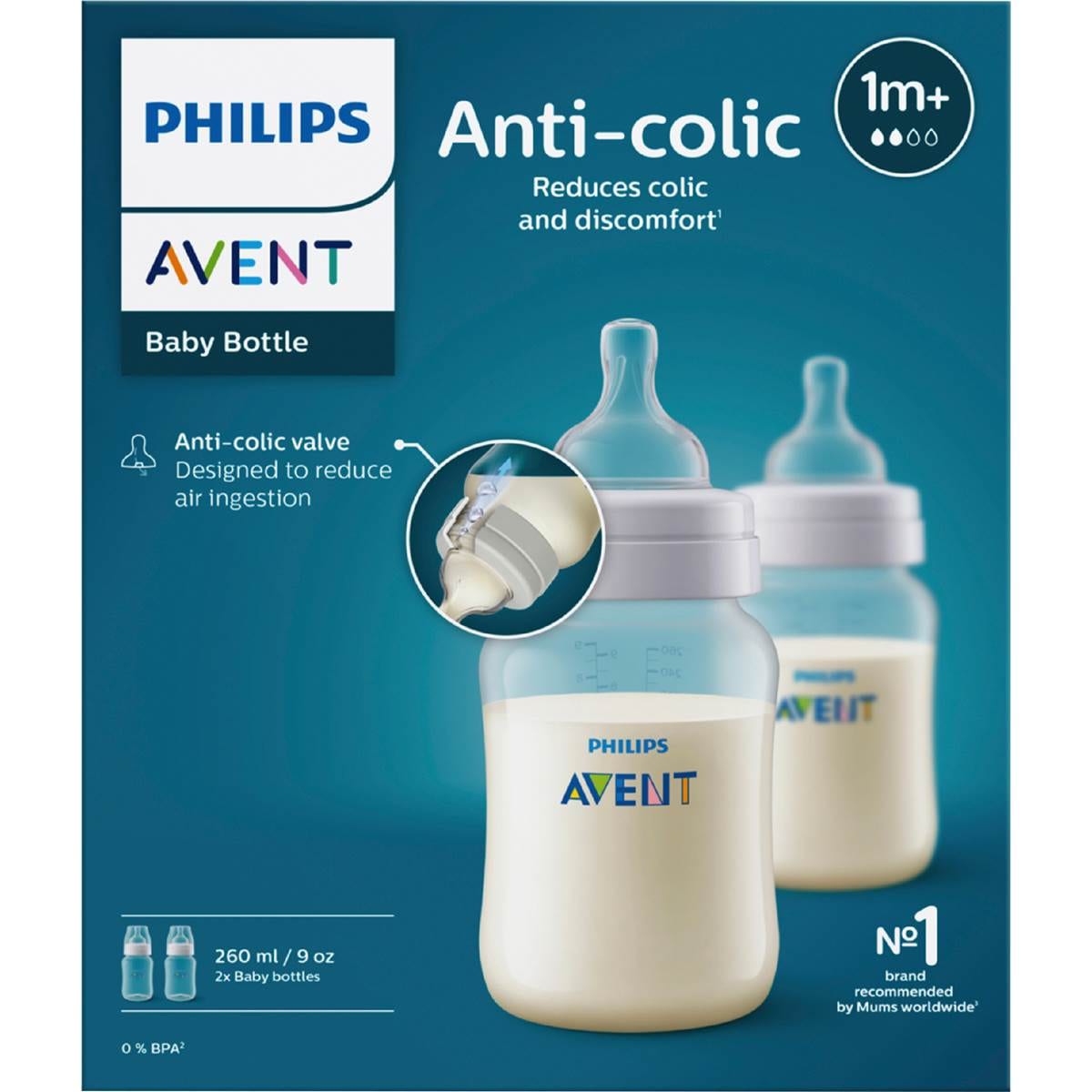 Avent Anti-Colic Baby Feeding Bottles BPA Free 260mL x 2 pack