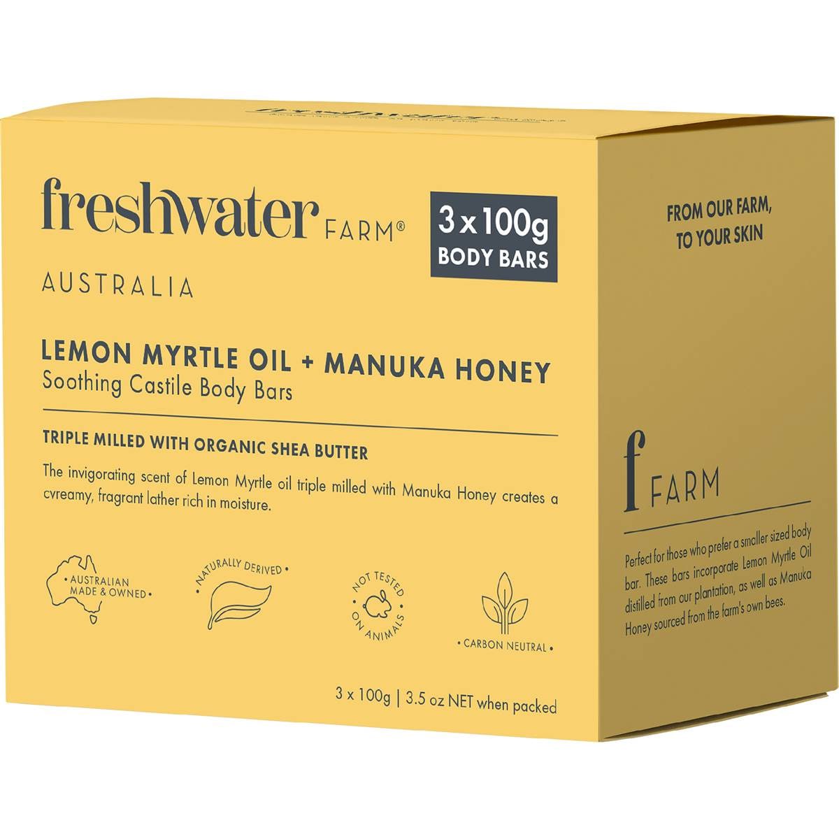 Freshwater Farm Australia Lemon Myrtle Manuka Honey Soap 100g x 3 pack