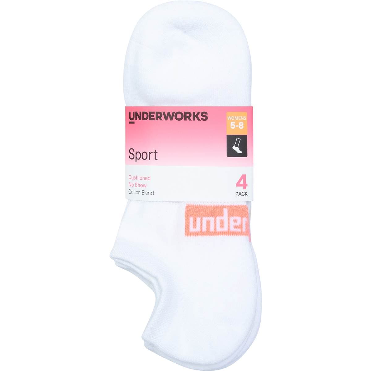 Underworks Ladies Sport No Show Socks Size 5-8 White