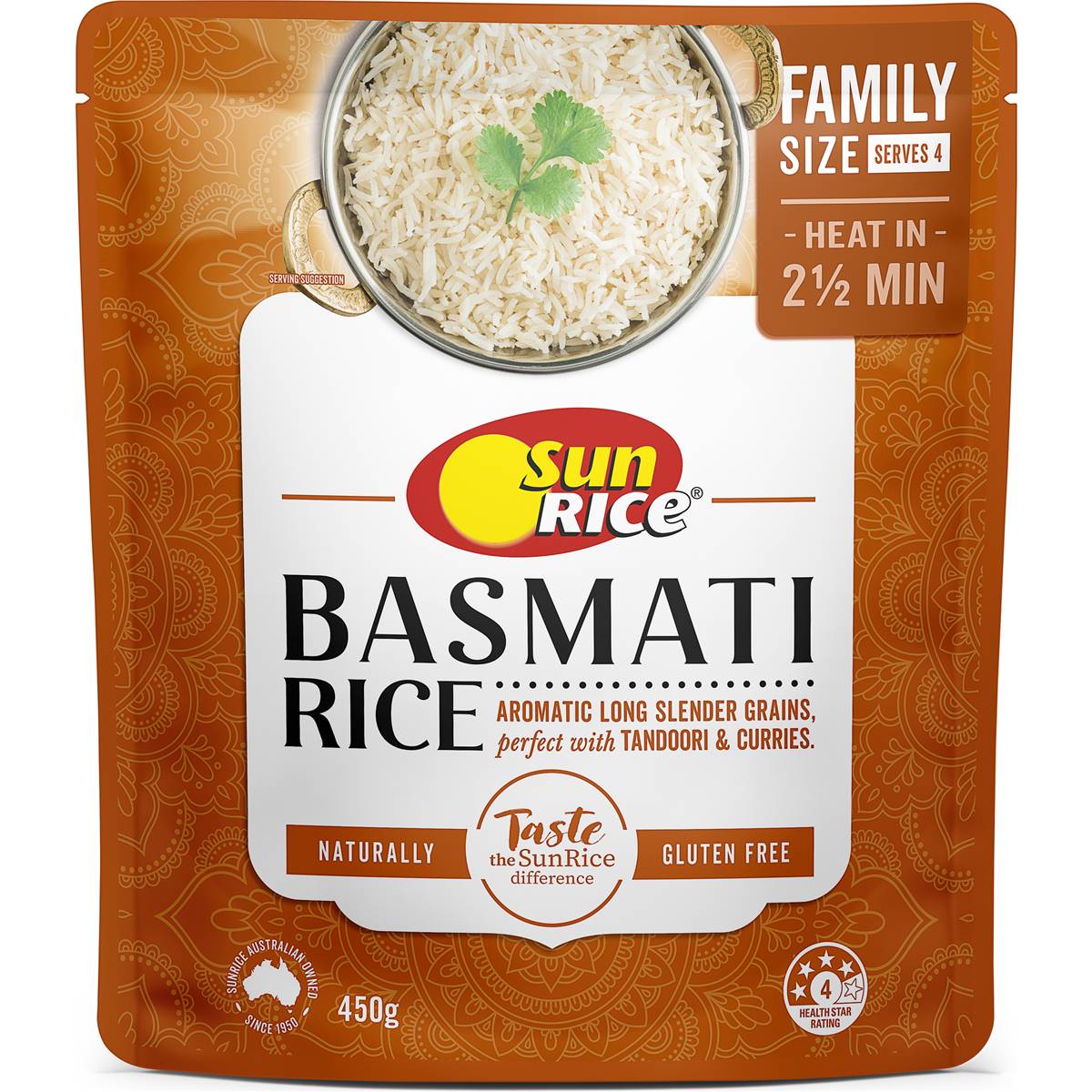 Calories in Sunrice Microwave Basmati Rice Pouch Indian Aromatic Basmati Rice