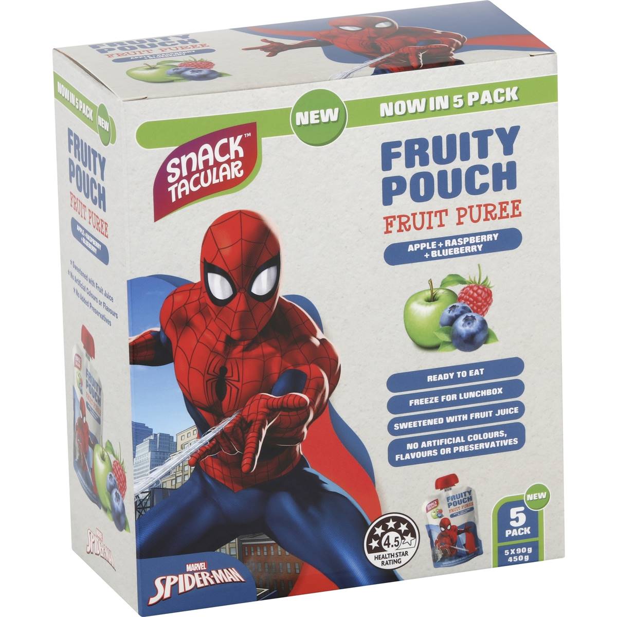 Snacktacular Fruit Pouch Apple Raspberry & Blueberry Puree 90g x 5 pack