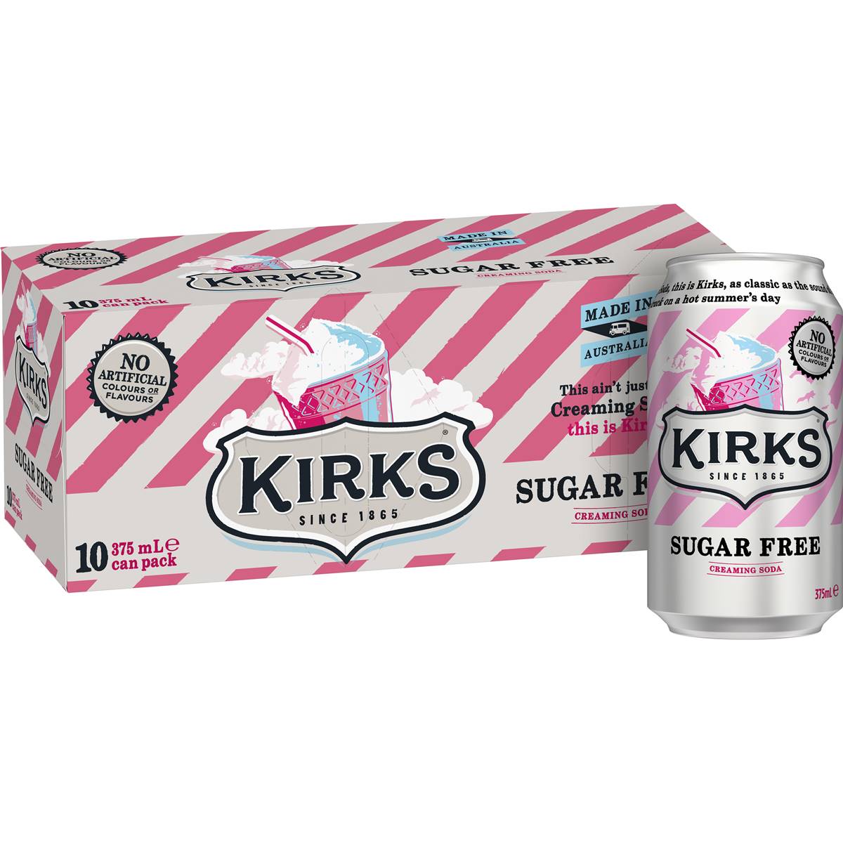 Kirks Creaming Soda Sugar Free Soft Drink Cans 375mL x 10 pack