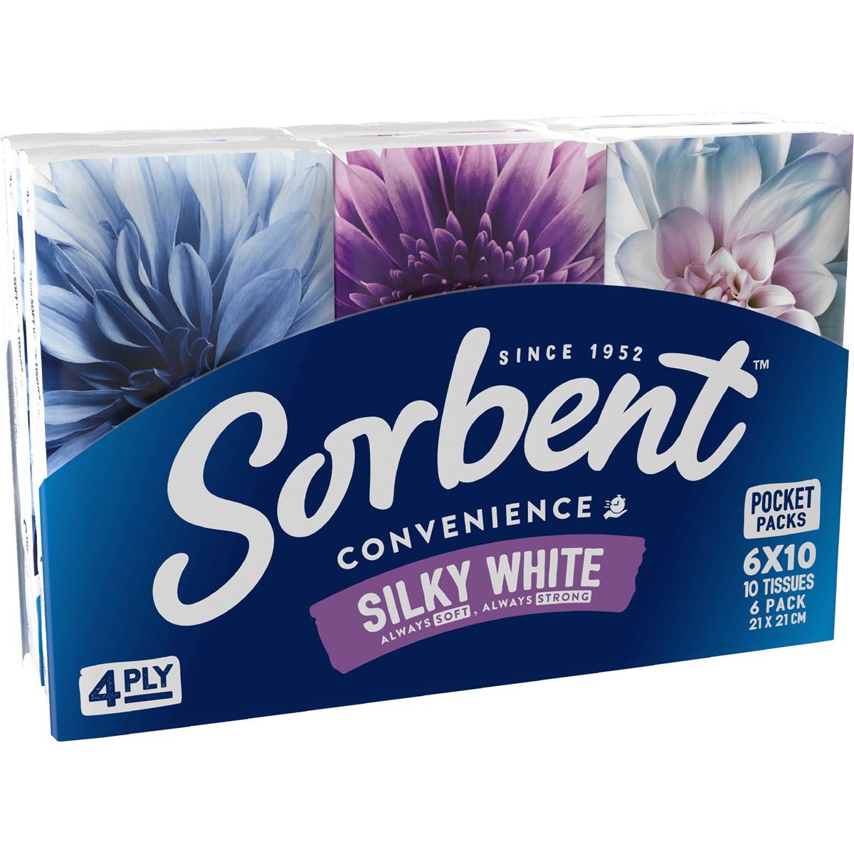Sorbent Facial Tissues 4Ply Pocket 6 pack