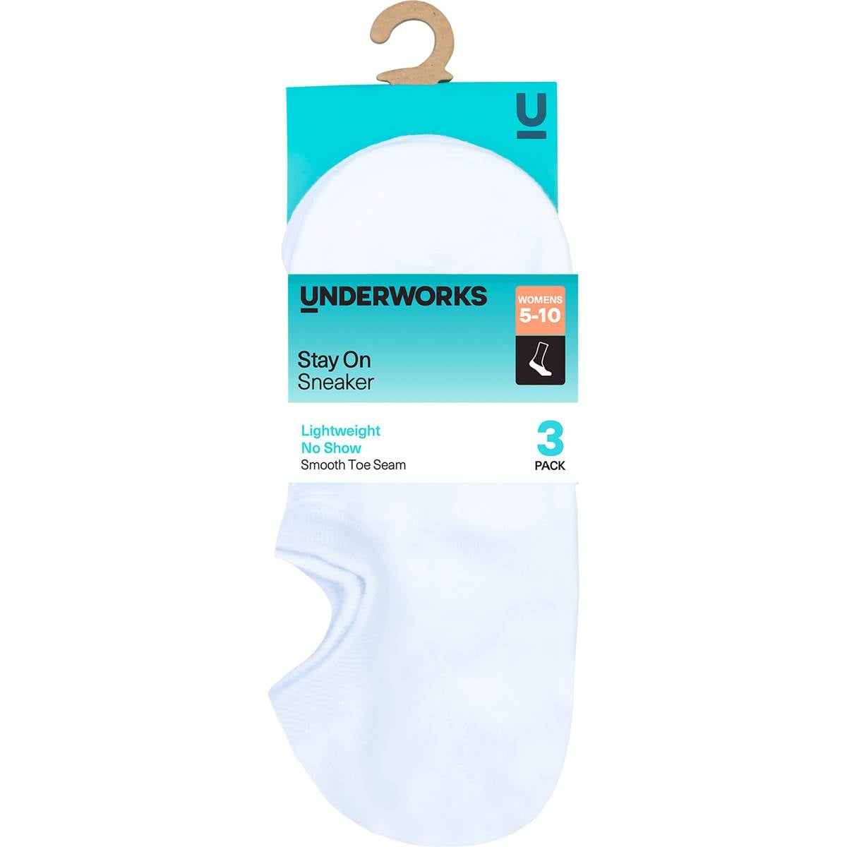 Underworks Ladies No Show Sneaker Socks Size 5-10 White