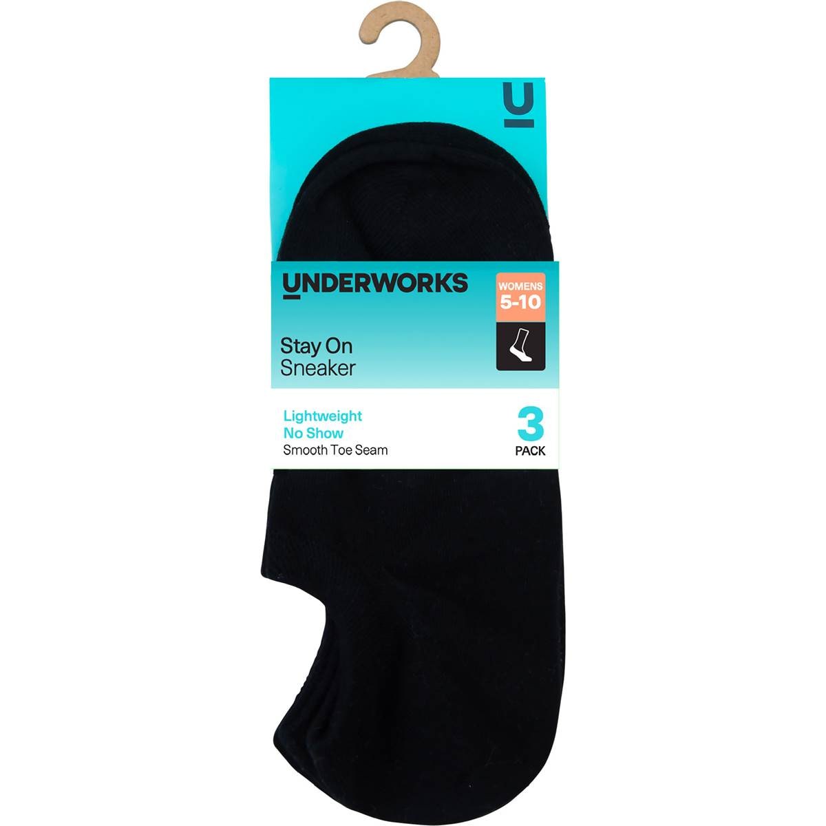 Underworks Ladies No Show Sneaker Socks Size 5-10 Black