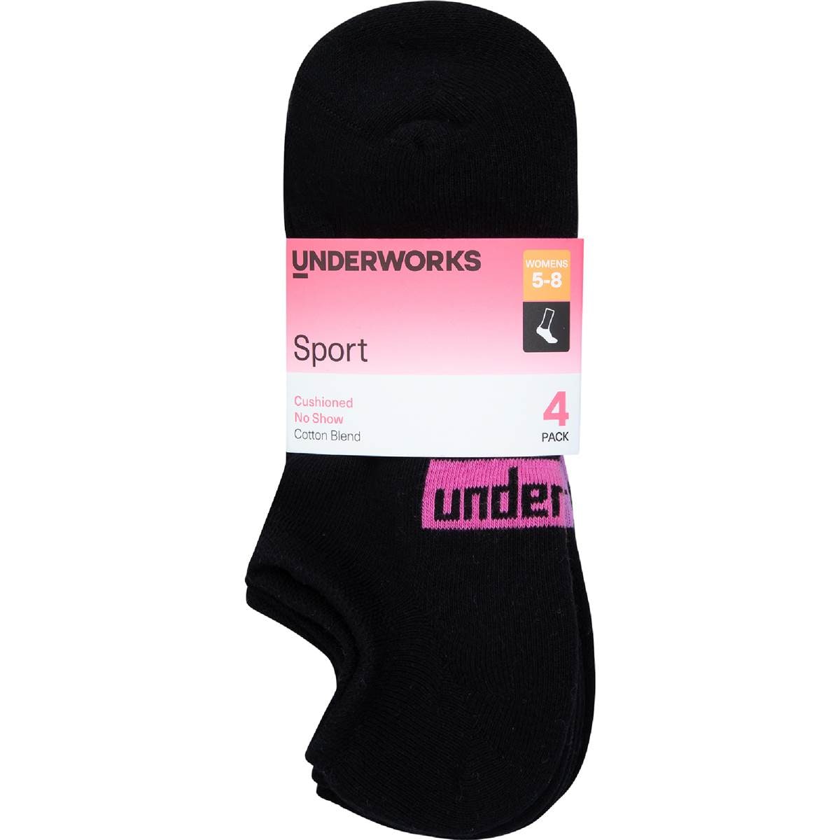 Underworks Ladies Sport No Show Socks Size 5-8 Black