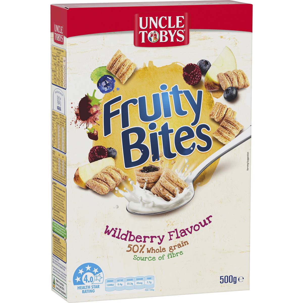 Calories in Uncle Tobys Fruity Bites Wildberry Flavour Breakfast Cereal