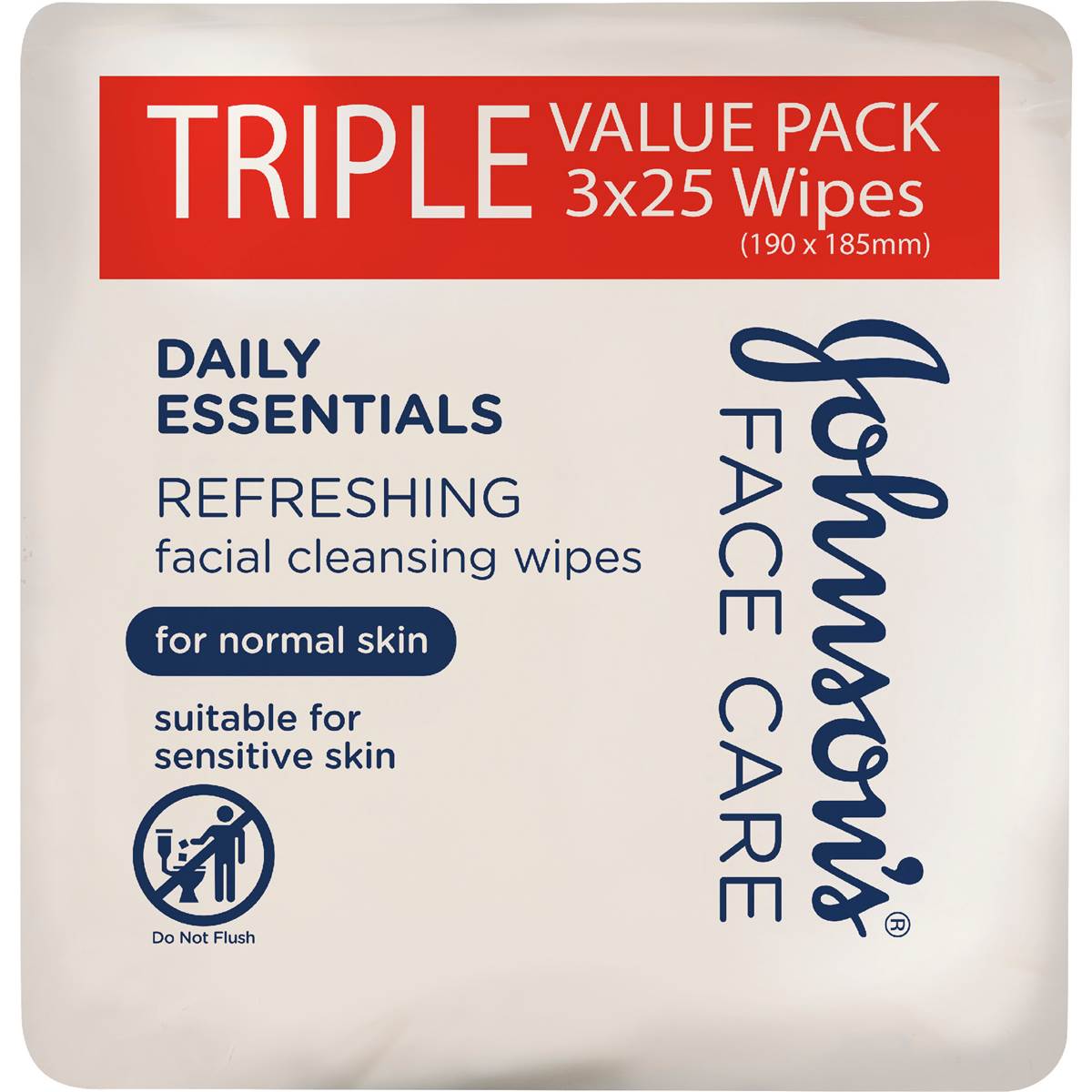 Johnson's Daily Essentials Facial Cleansing Wipes Normal Skin 3 x 25 pack