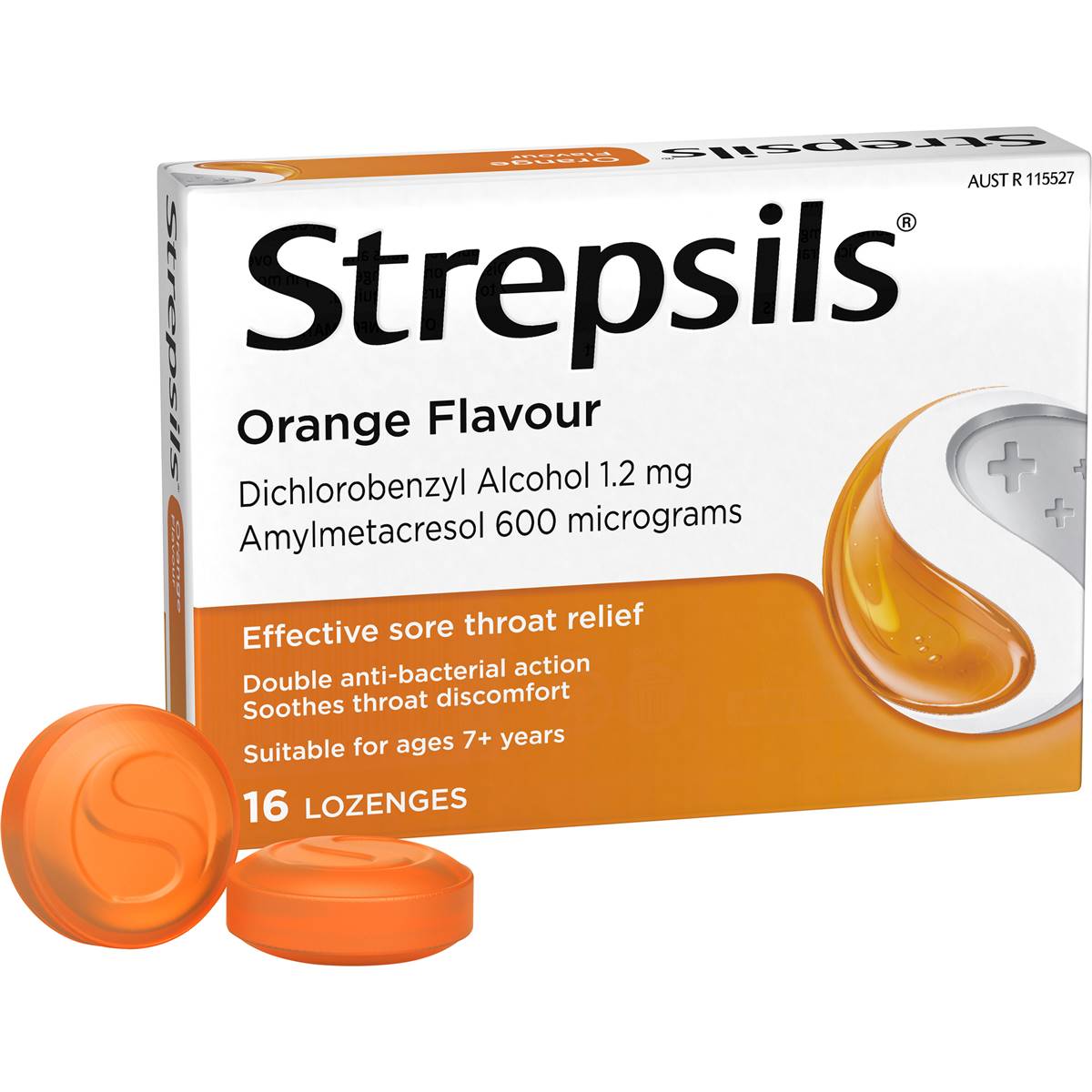 Strepsils Double Antibacterial Soothing Sore Throat Lozenges Orange 16 pack