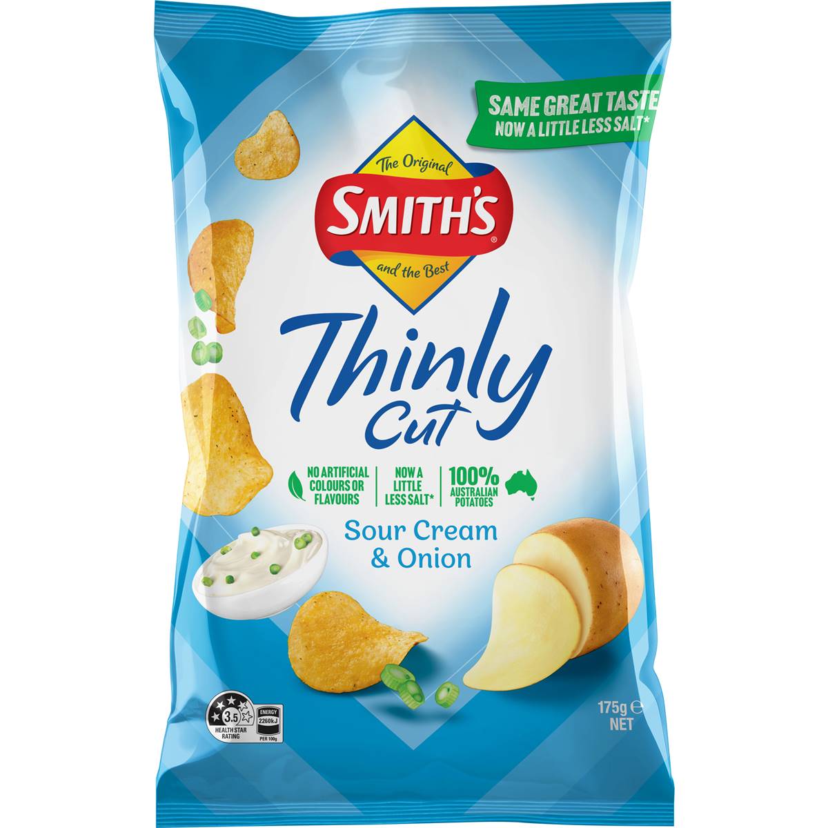 Calories in Smith's Thinly Cut Potato Chips Sour Cream & Onion Share Pack