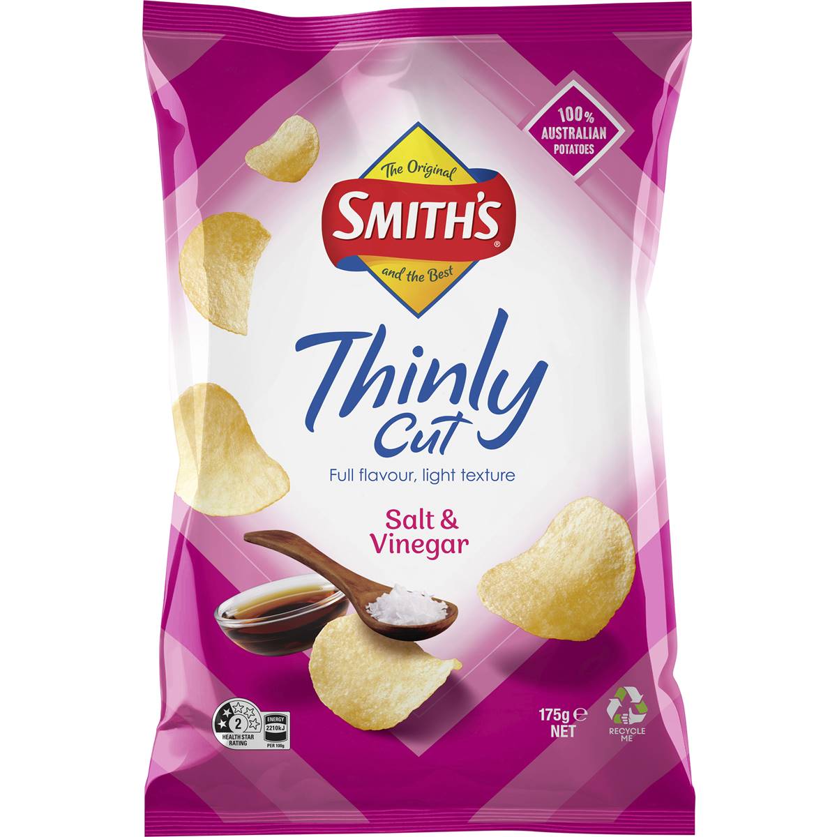 Calories in Smith's Thinly Cut Potato Chips Share Pack Salt & Vinegar