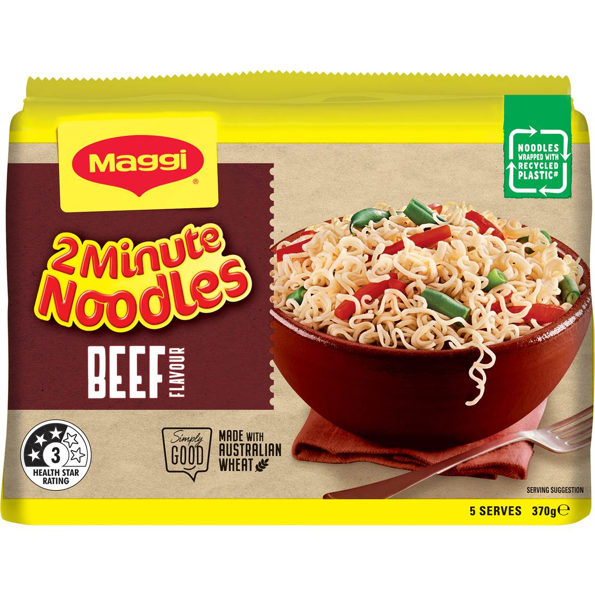 Maggi 2 Minute Beef Flavour Instant Noodles 370g 5 pack