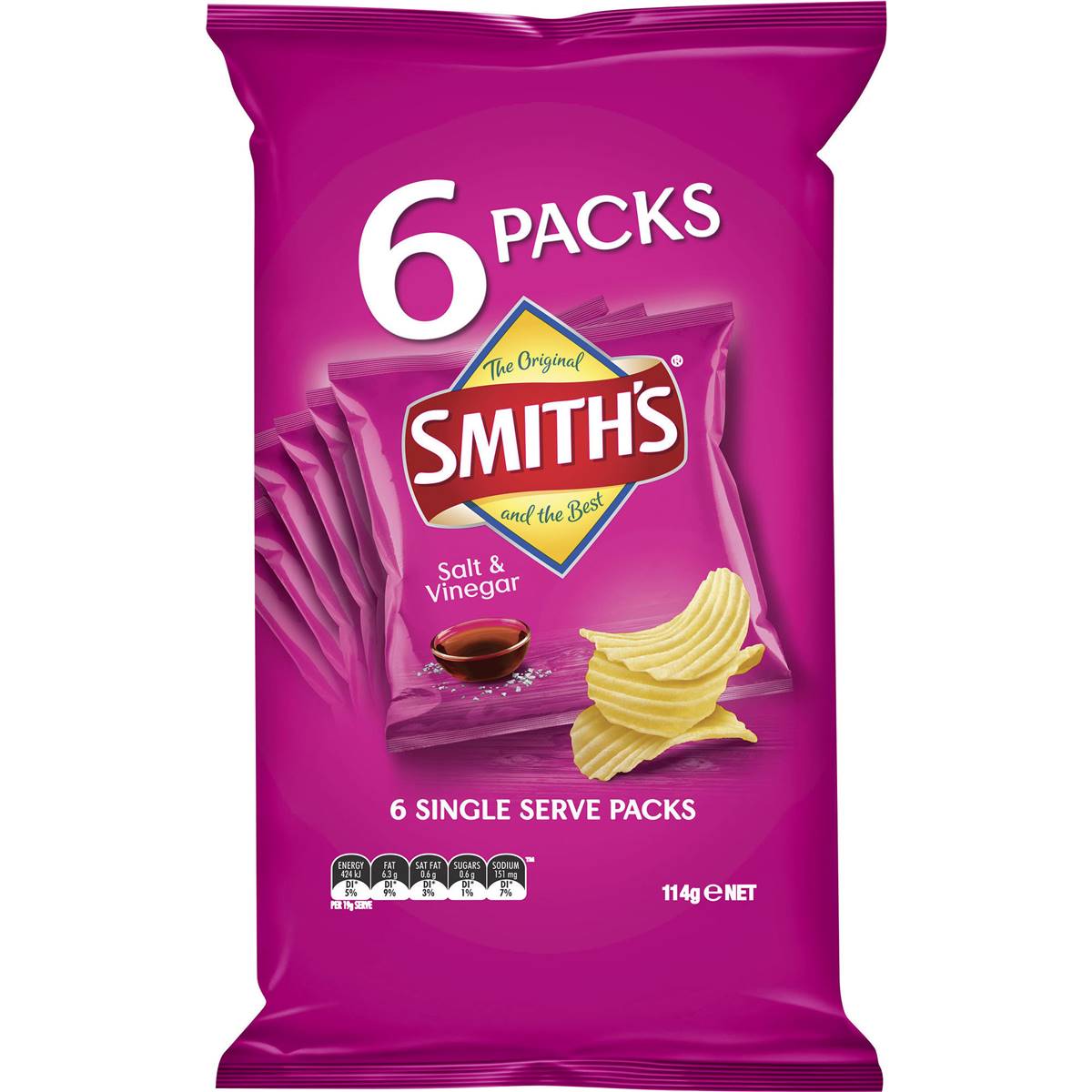 Calories in Smith's Crinkle Cut Potato Chips Multipack Salt, Vinegar