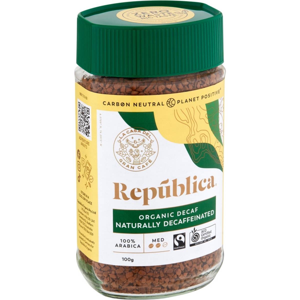 Calories in Republica Organic Instant Coffee 100% Pure Decaffeinated