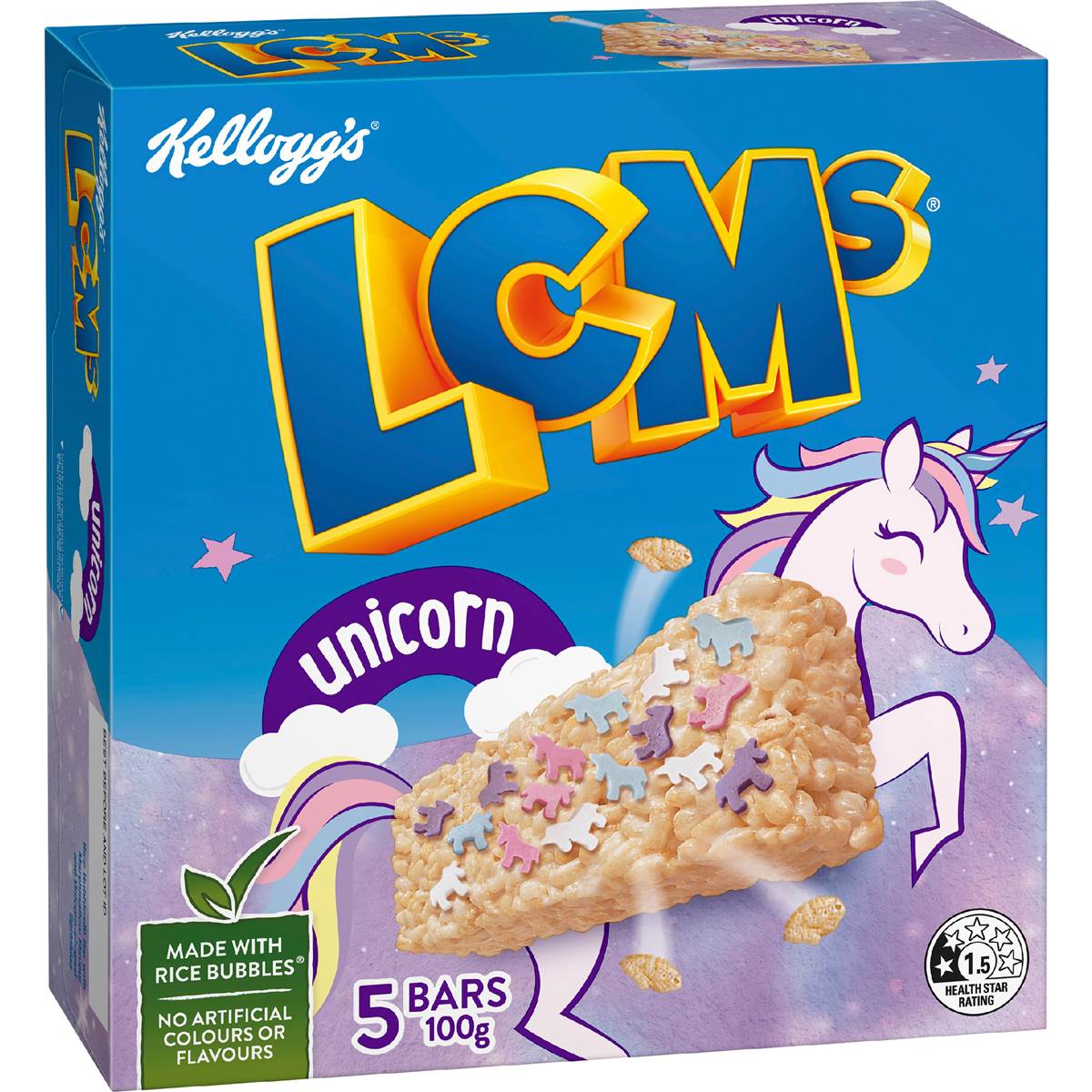 Kellogg's LCMs Unicorn Rice Bubbles Snack Bars 5 pack