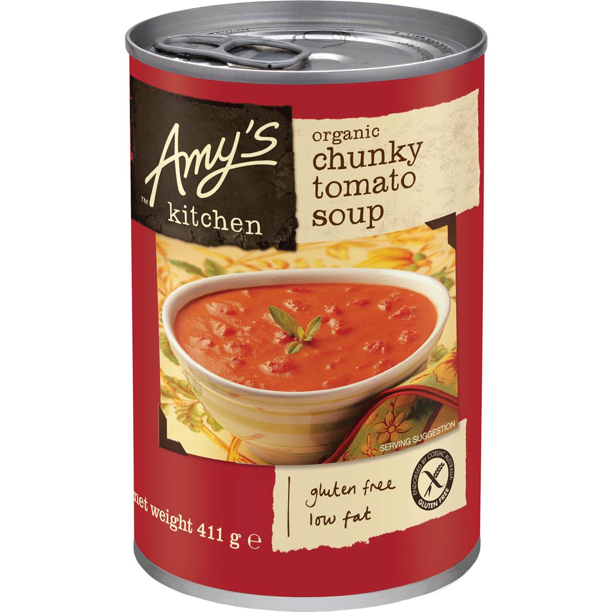 Calories in Amy's Kitchen Canned Soup Organic Chunky Tomato Bisque calcount
