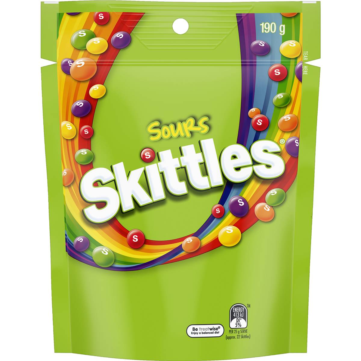 Calories in Skittles Sours Lollies Large Bag