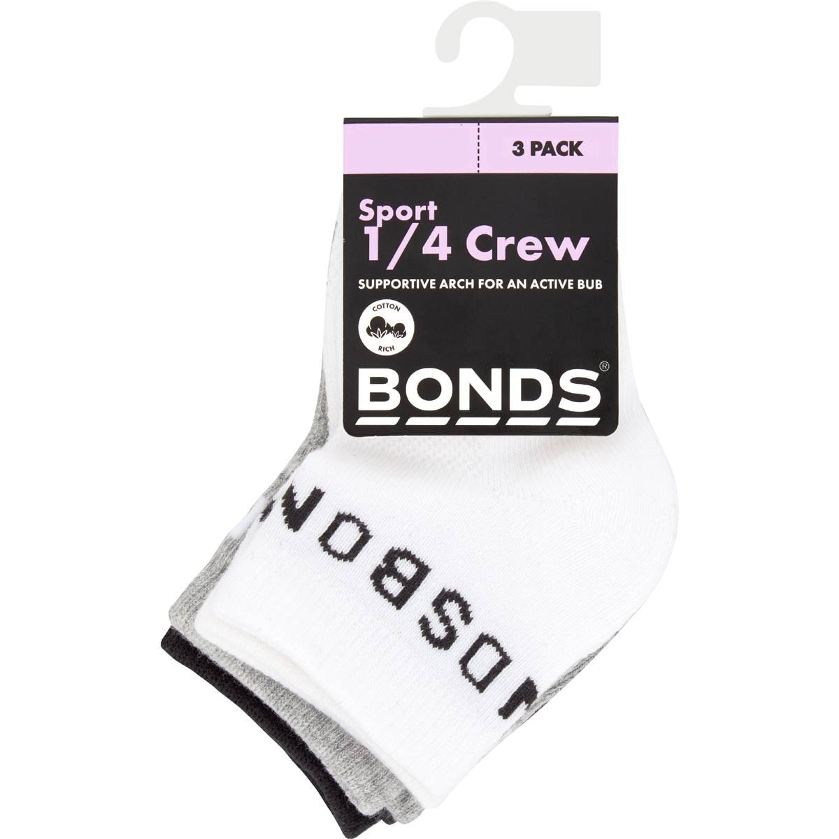 Bonds Baby Socks Sport Active Size 6-12M & 1-2Y Assorted 3 pack