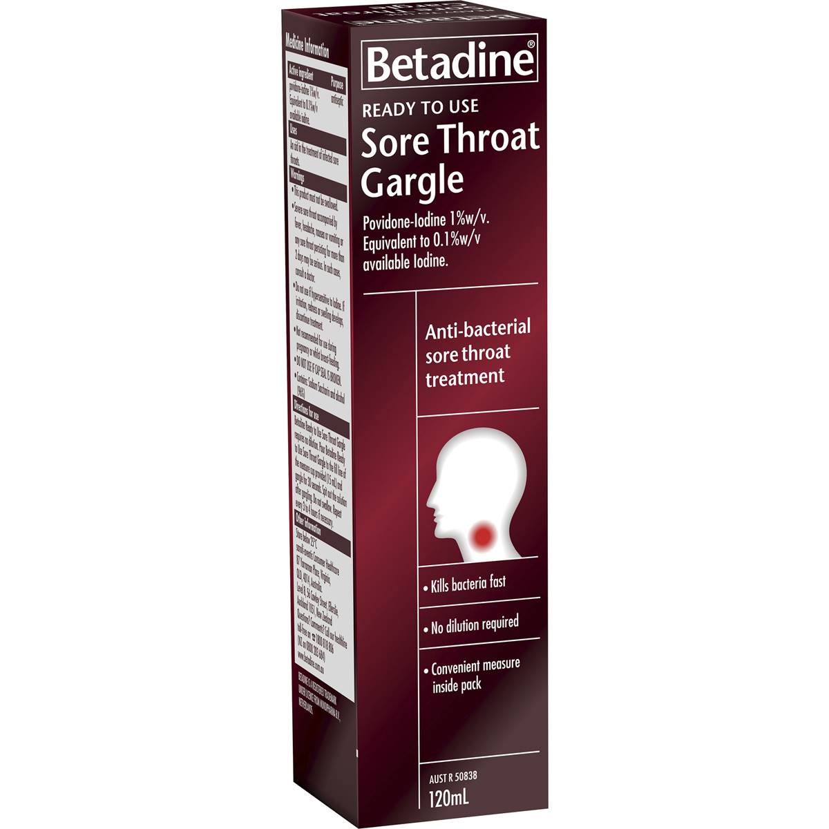 Betadine Sore Throat Gargle Ready To Use 120mL