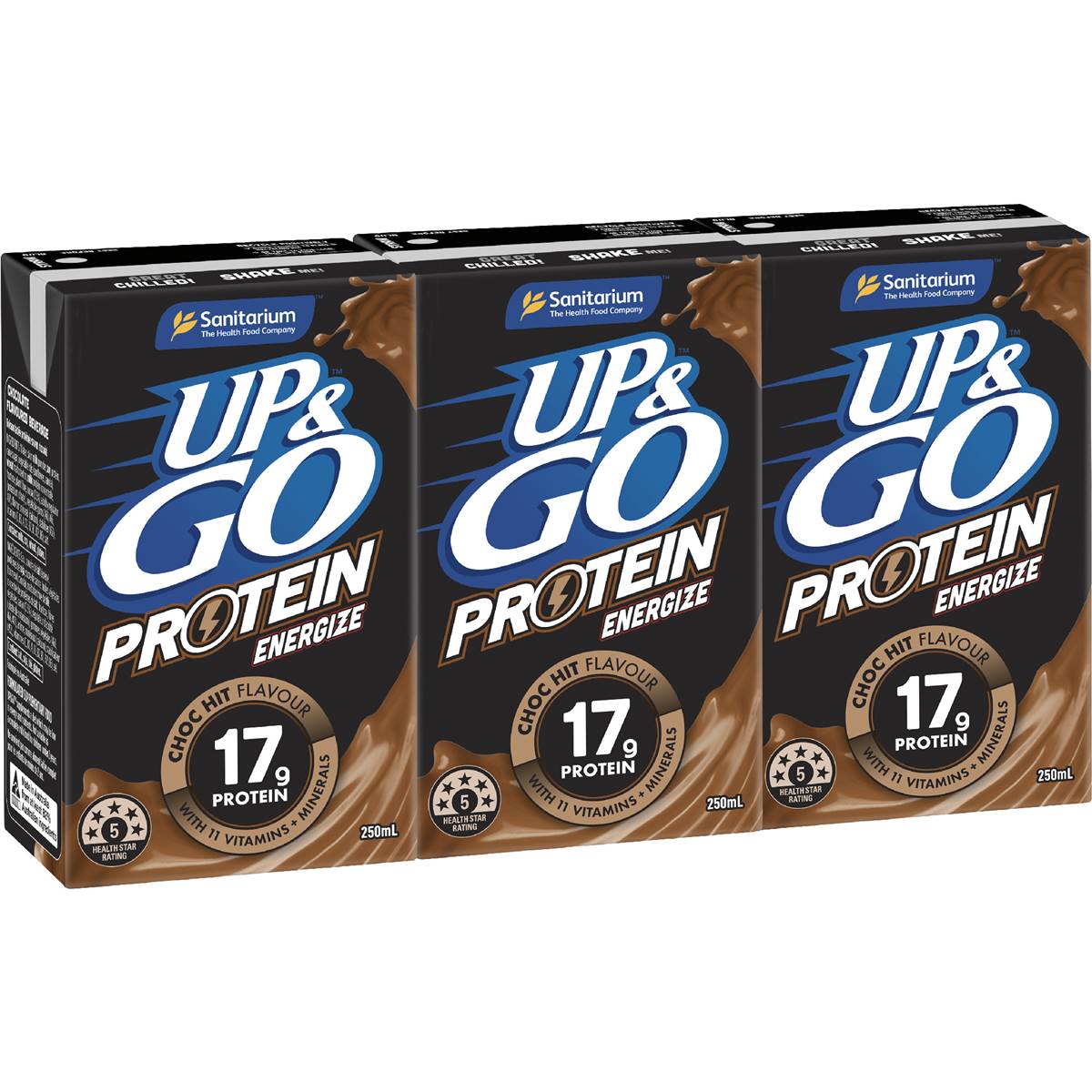 Up&Go Protein Energize Liquid Breakfast Choc 250mL x 3 pack