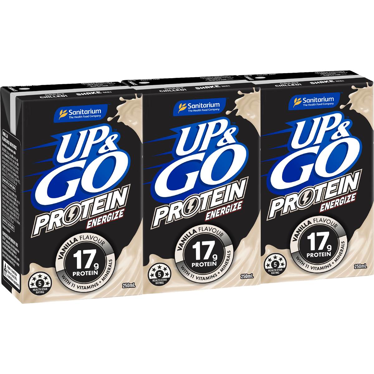 Up&Go Protein Energize Liquid Breakfast Vanilla 250mL x 3 pack