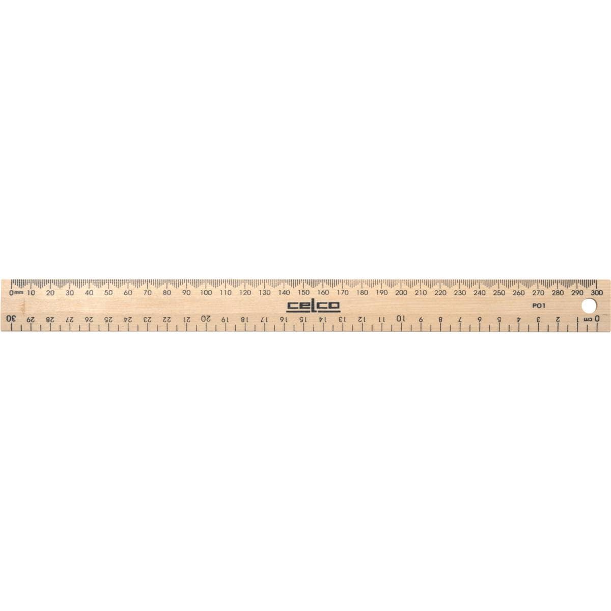 Celco Wooden Ruler Metric Drilled 30cm