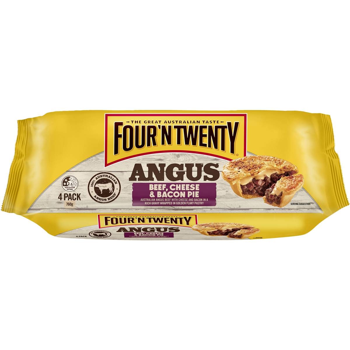 Calories in Four'N Twenty Frozen Angus Aussie Beef Pies 4 pack calcount