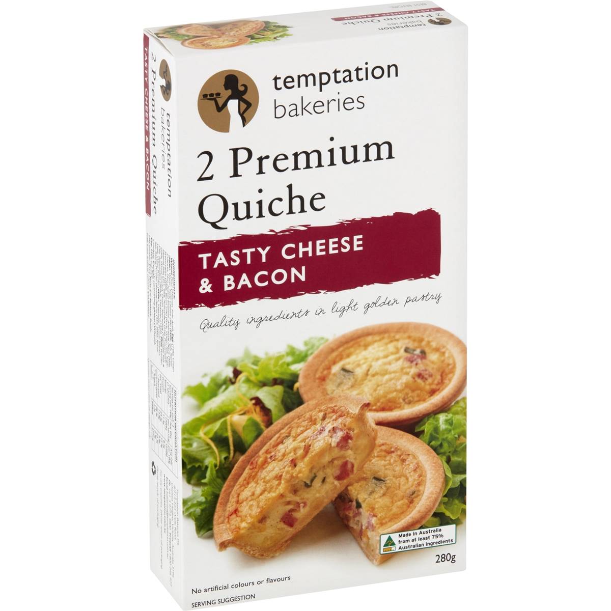 Calories in Temptation Bakeries Quiche Tasty Cheese & Bacon