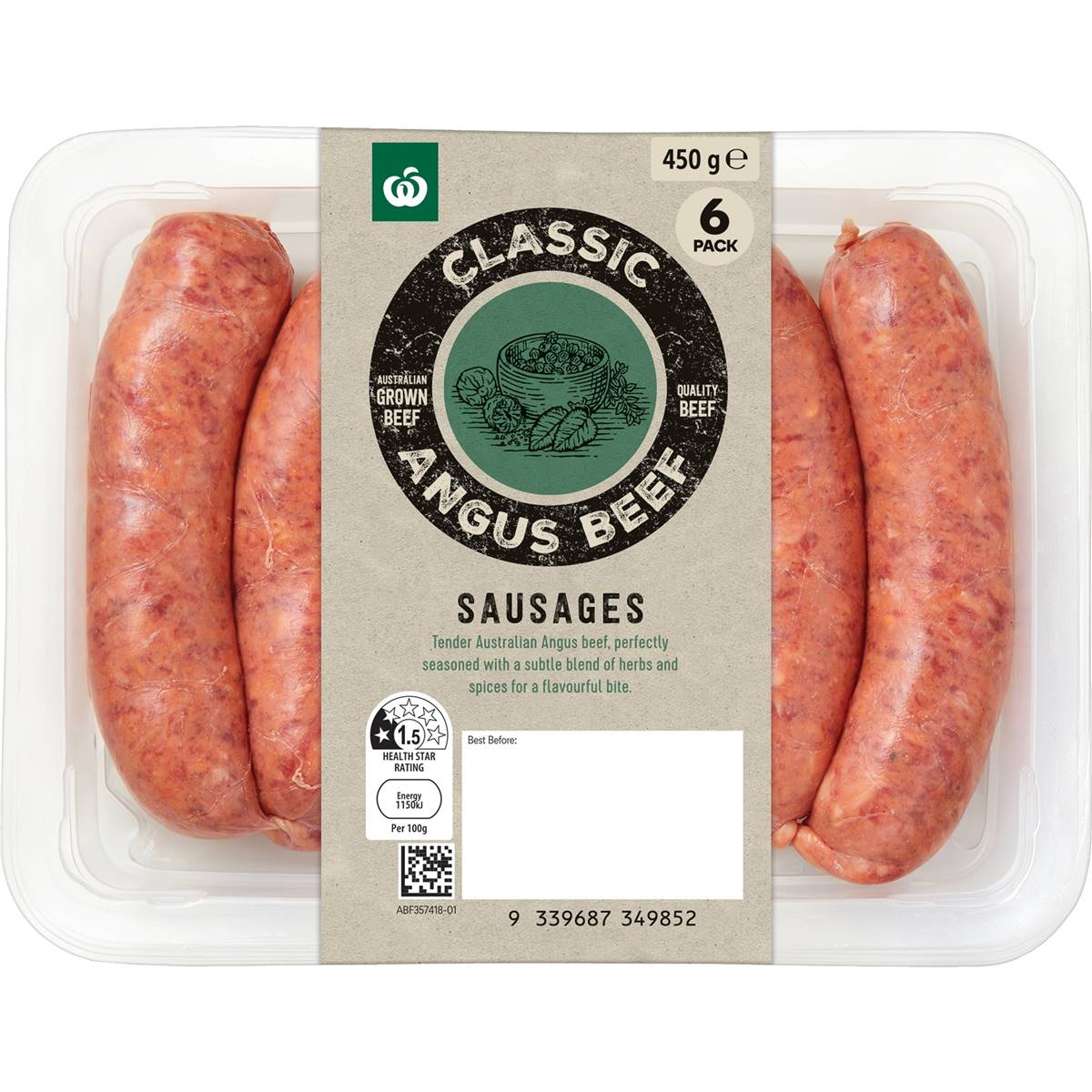 Woolworths Classic Angus Beef Sausages 6 pack