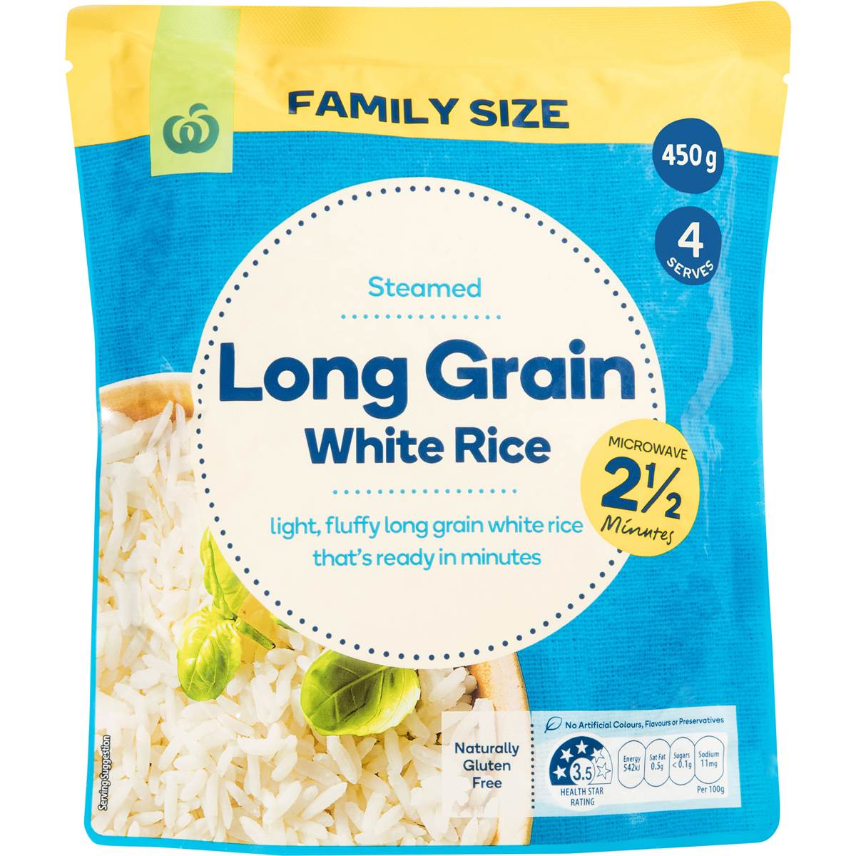 Calories in Woolworths Microwave White Long Grain Rice Family