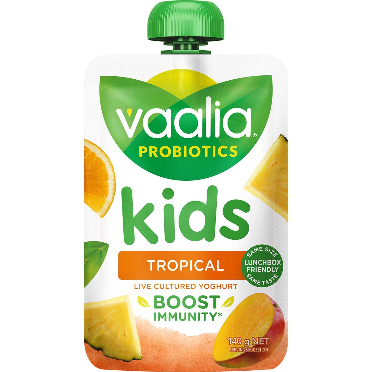 Calories in Vaalia Kids Probiotic Yoghurt Pouch Tropical