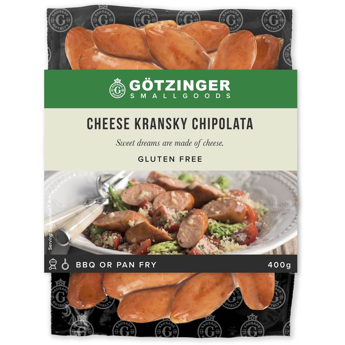 Calories in Gotzinger Cheese Kransky Chipolata calcount