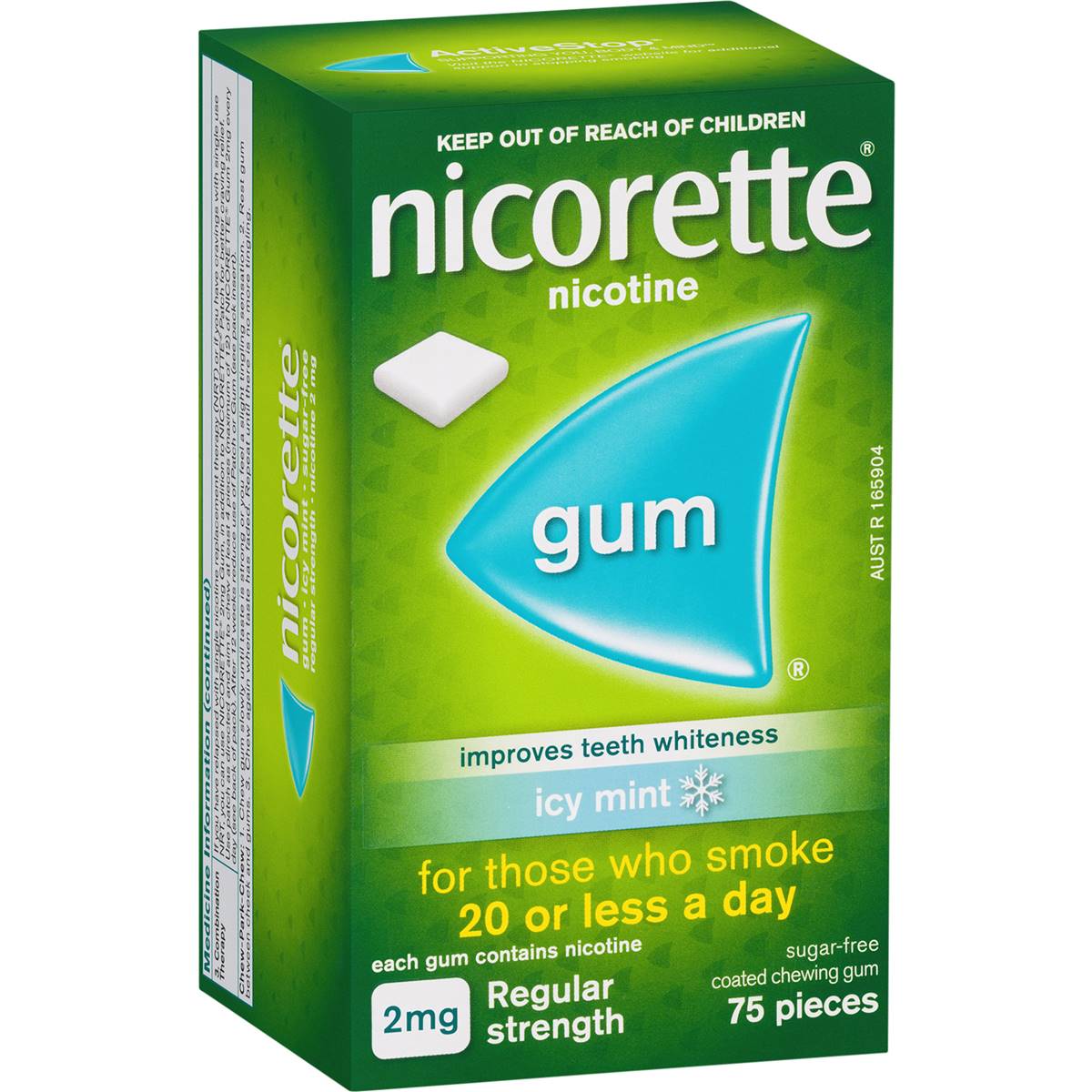 Nicorette Quit Smoking Regular Strength Nicotine Gum Icy Mint 75 pack