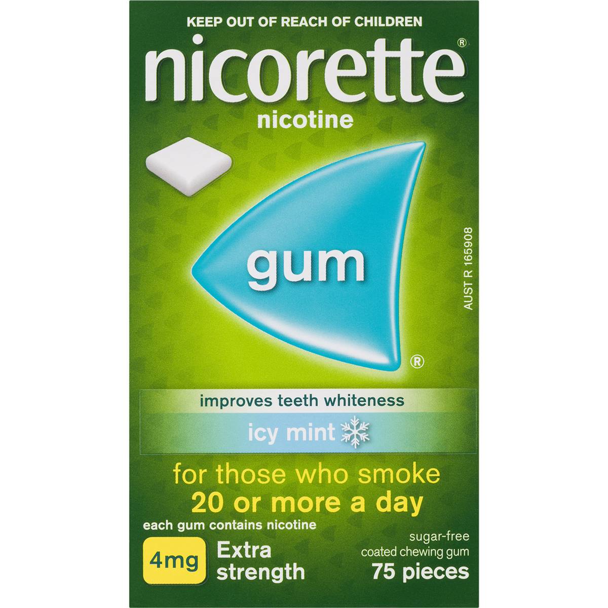 Nicorette Quit Smoking Extra Strength Nicotine Gum Icy Mint 75 pack