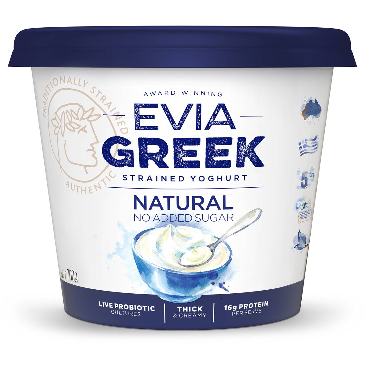 Calories in Evia Natural Yoghurt No Added Sugar