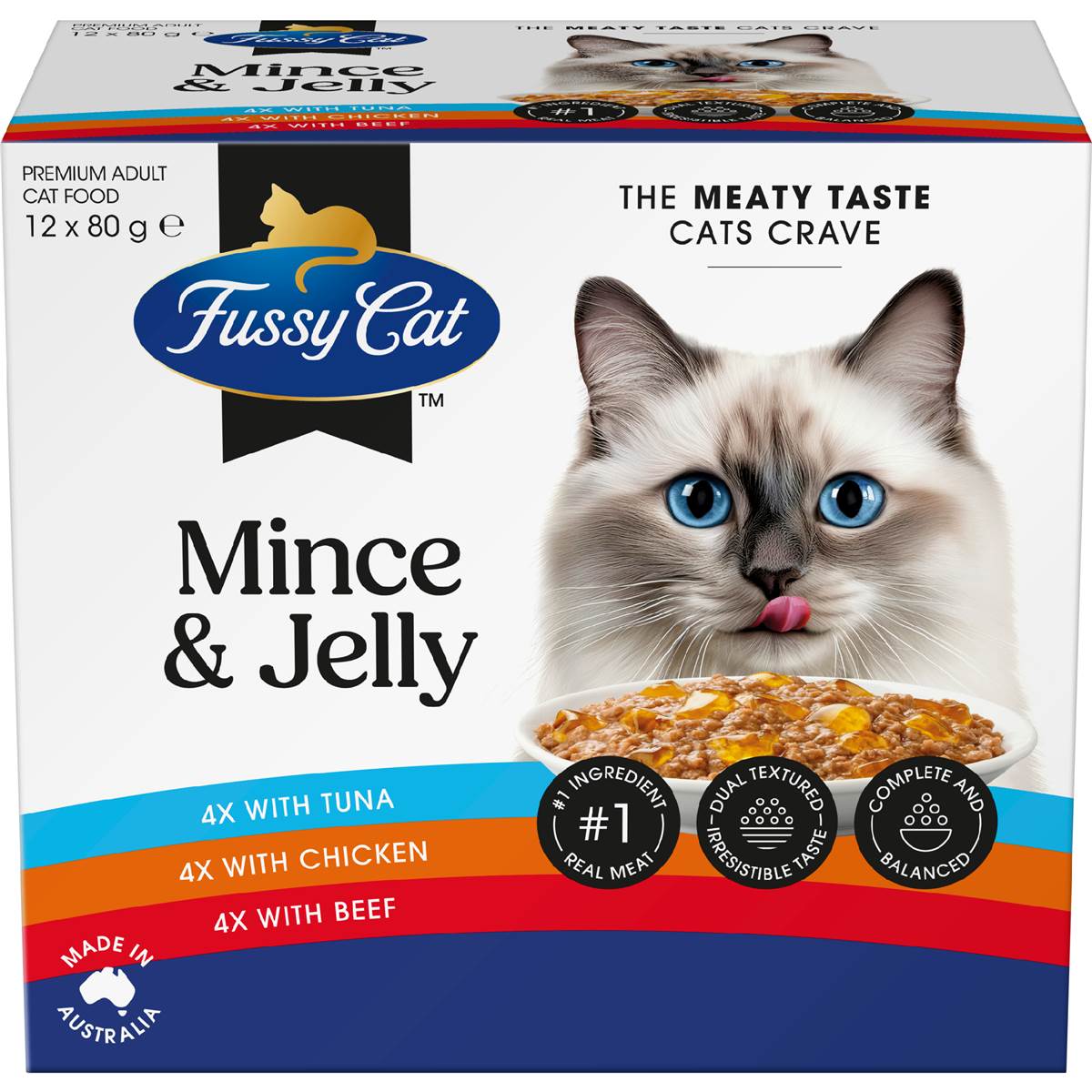 Fussy Cat Adult Grainfree Mince & Jelly Pouches Cat Wet Food 80g x 12 pack – Woolworths