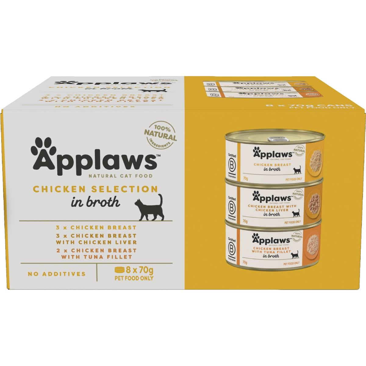 Applaws Chicken Selection In Broth Adult Wet Cat Food 70g x 8 pack