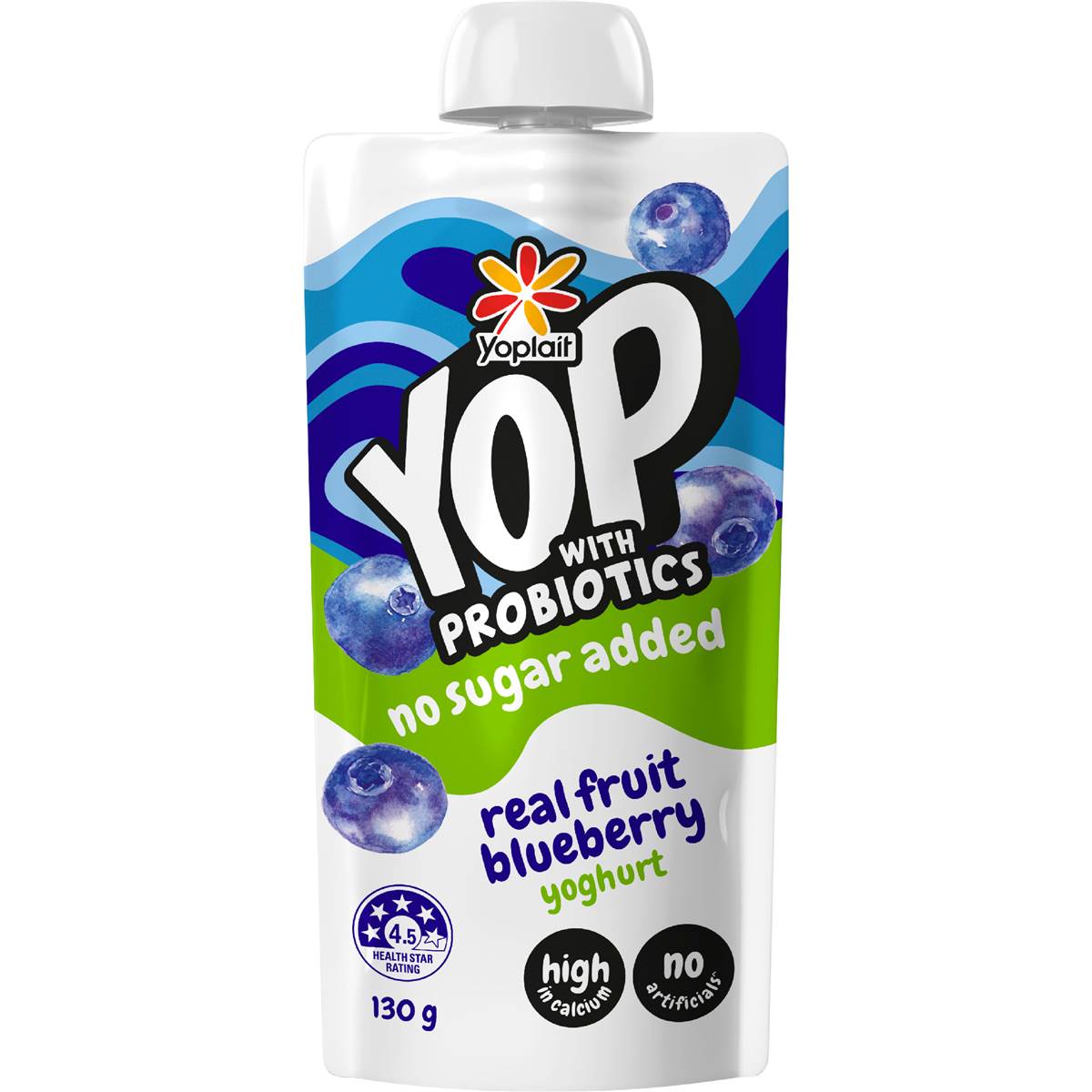 Yoplait YOP Yoghurt With Probiotics No Sugar Added Blueberry Pouch 130g – Woolworths