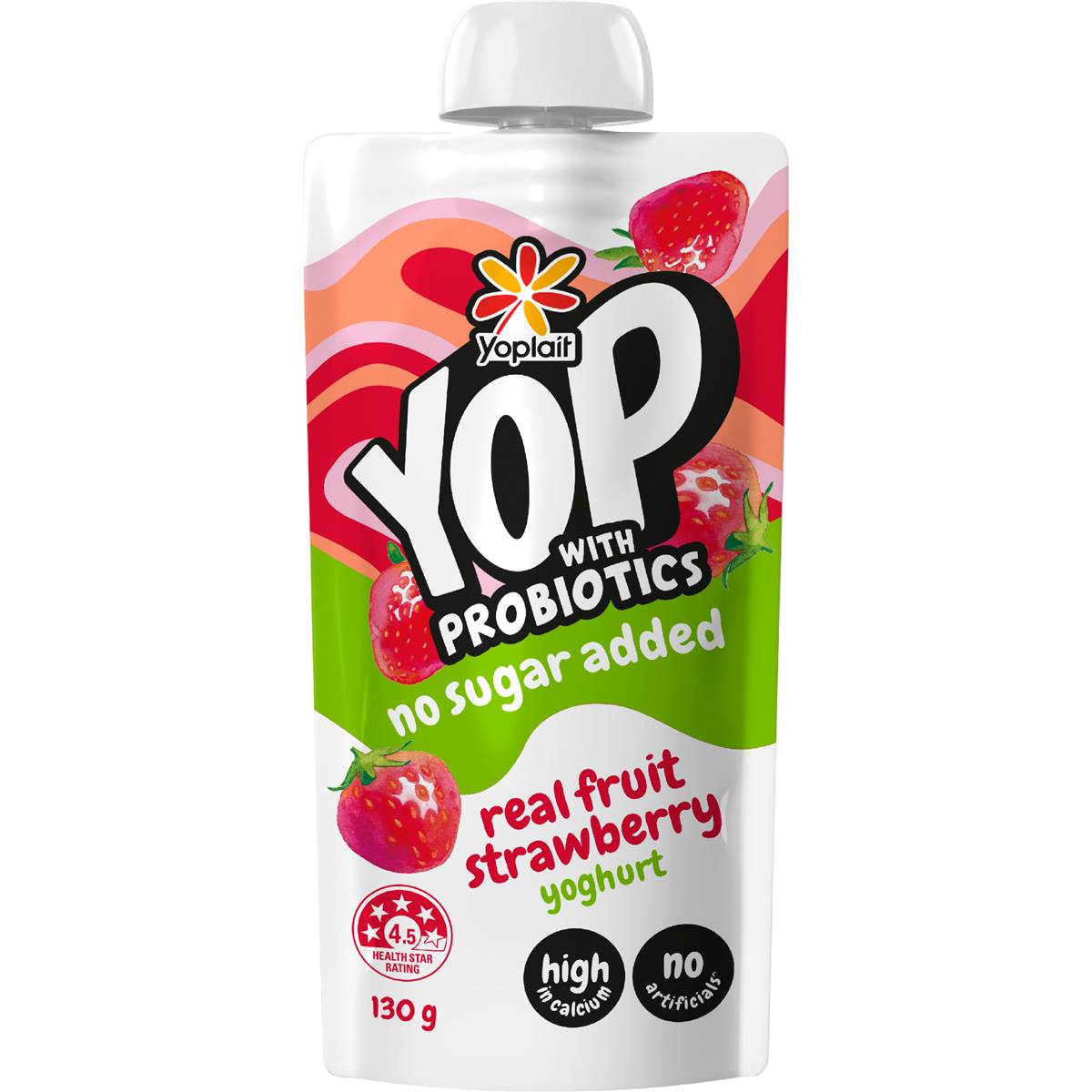 Yoplait YOP Yoghurt With Probiotics No Sugar Added Strawberry Pouch 130g – Woolworths