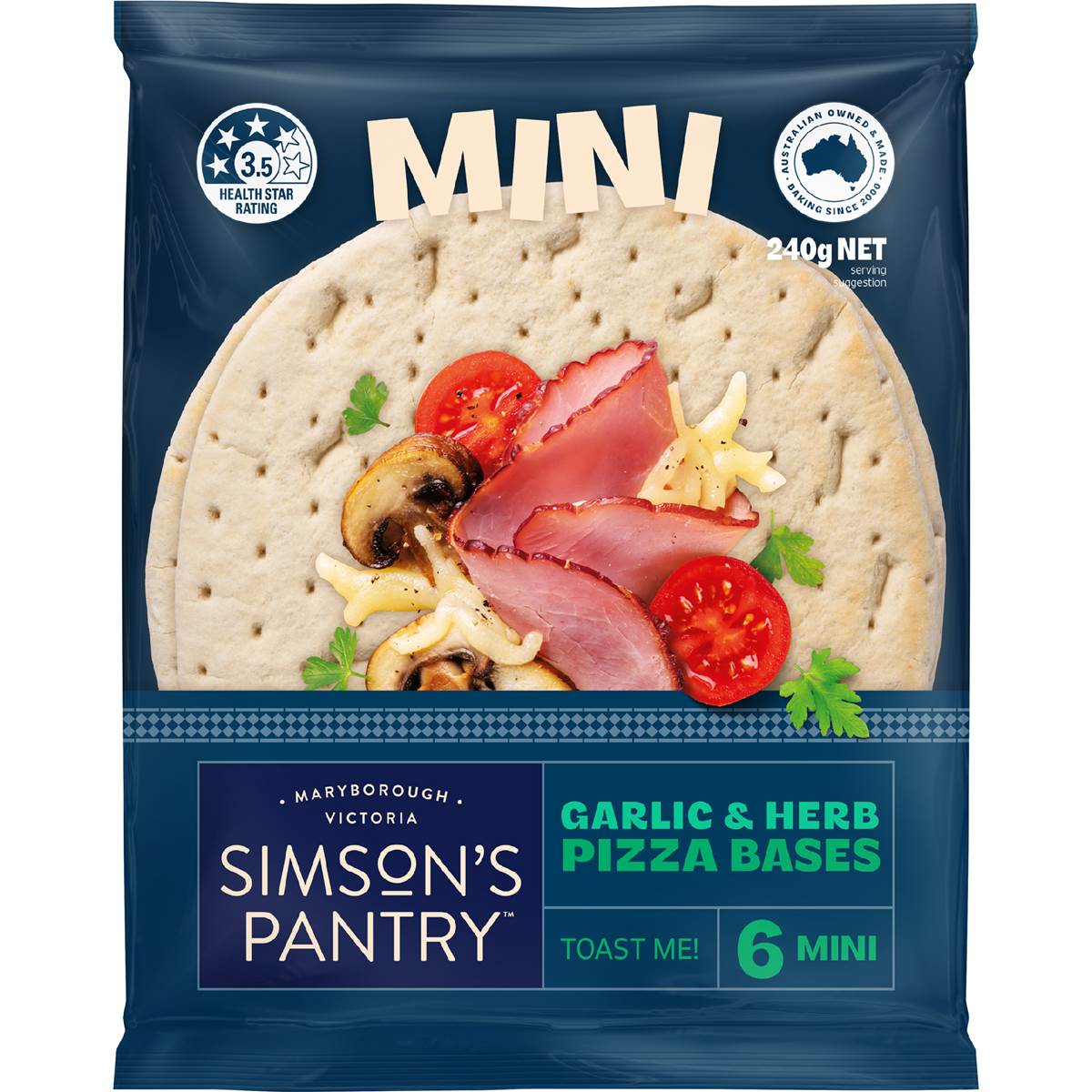 Simson's Pantry Mini Pizza Base Premium Garlic & Herb 6 pack