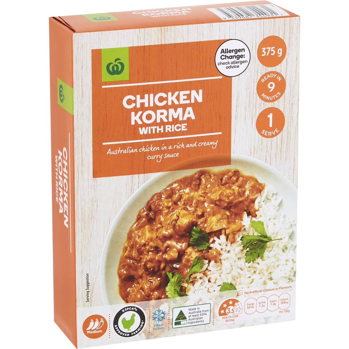 Woolworths Chicken Korma With Rice 375g