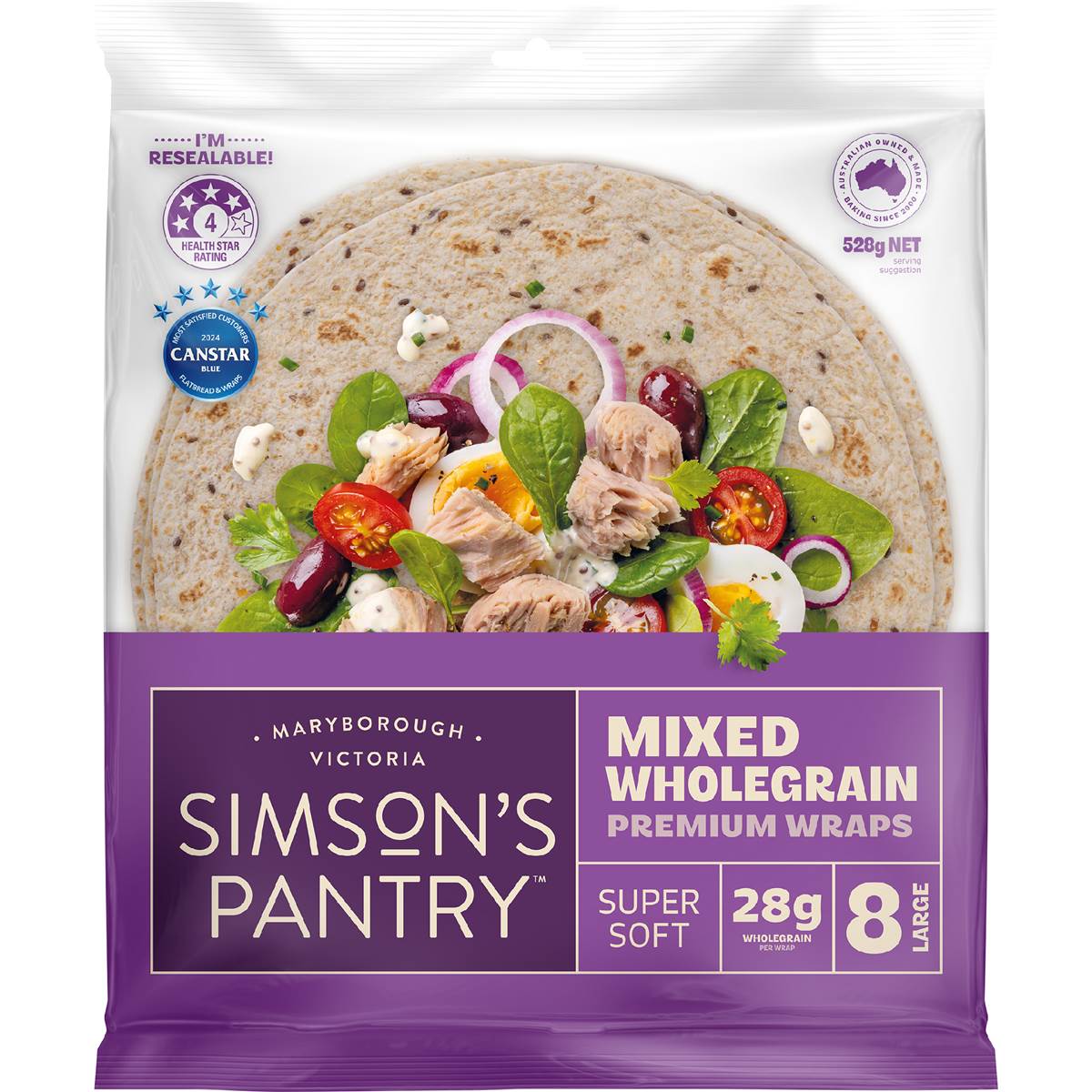 Simson's Pantry Mixed Wholegrain Wraps 8 pack